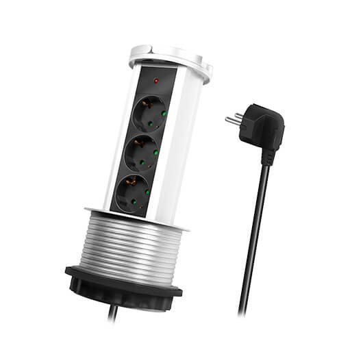 REGLETA DE MESA RETRACTIL 3 TOMAS 1.8M LOGILINK PLATEADA - Imagen 2